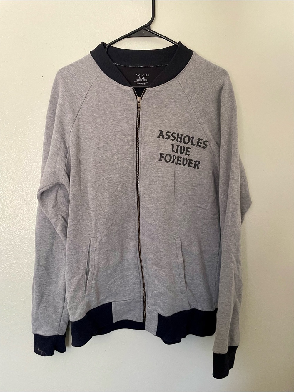 Assholes Live Forever Women's Gray Zip-Front Bomber Jacket Size Large New